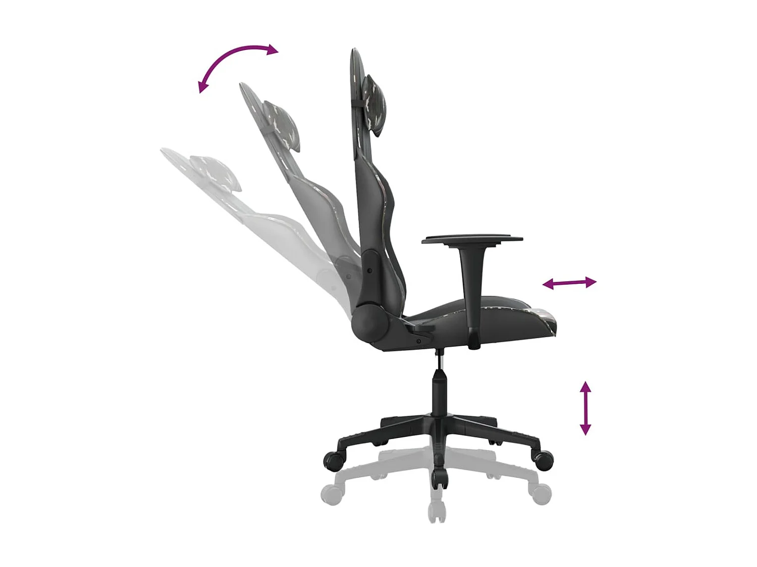 Cadeira gaming couro artificial preto e camuflado