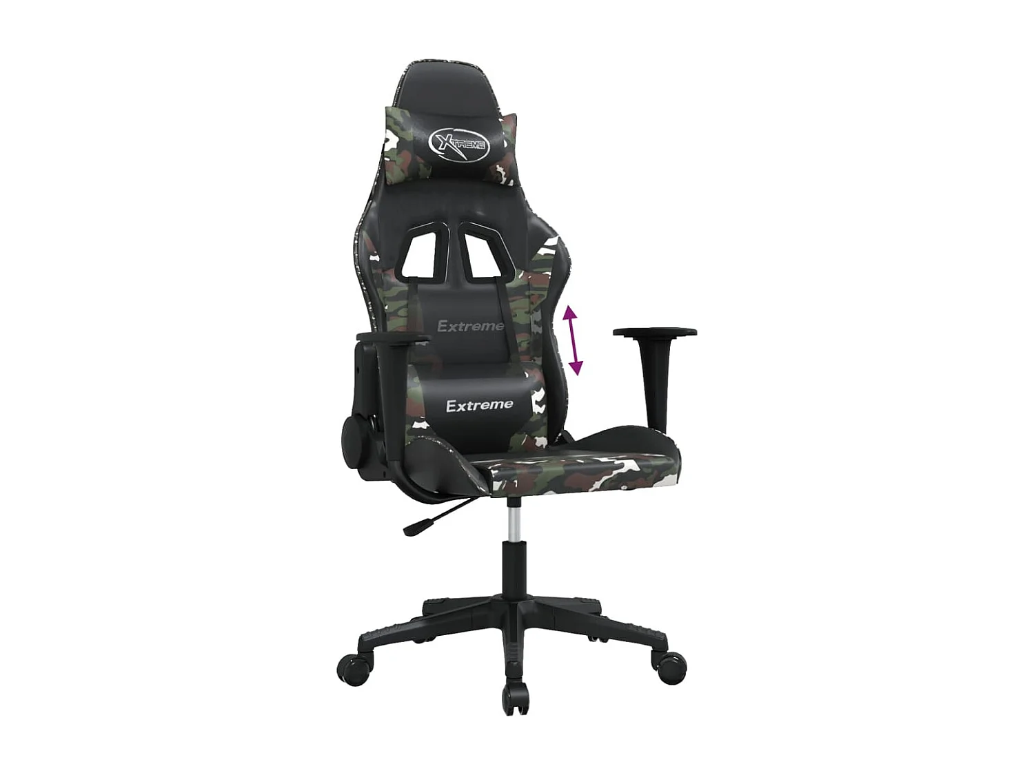 Cadeira gaming couro artificial preto e camuflado
