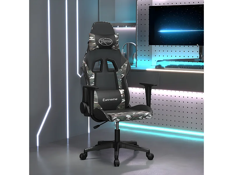 Cadeira gaming couro artificial preto e camuflado