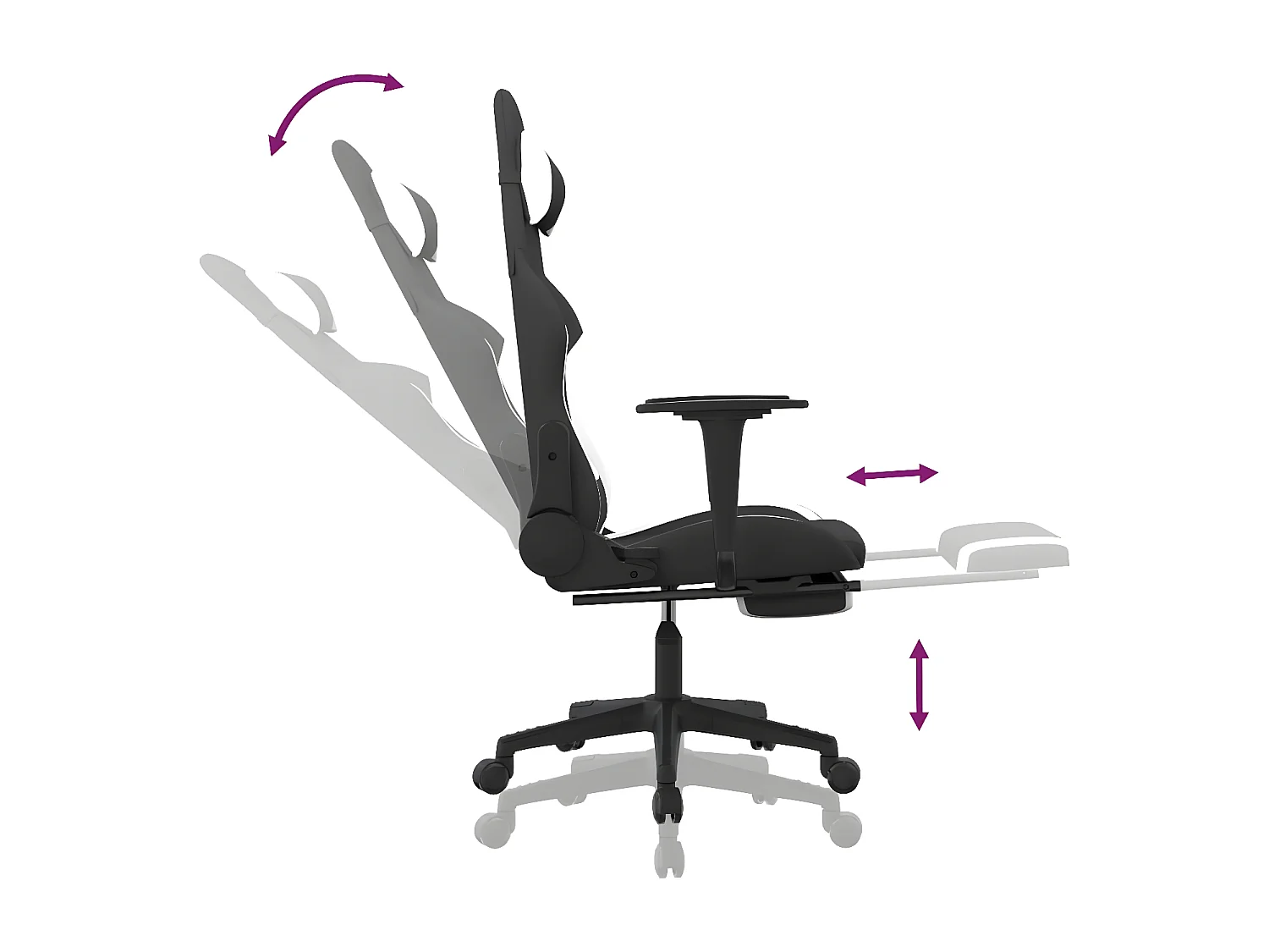 Cadeira de gaming com apoio de pés tecido preto e branco
