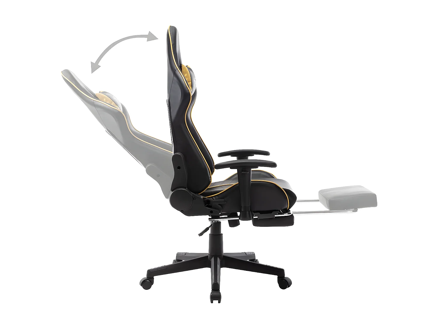 Silla de gaming con reposapiés cuero sintético negro y dorado
