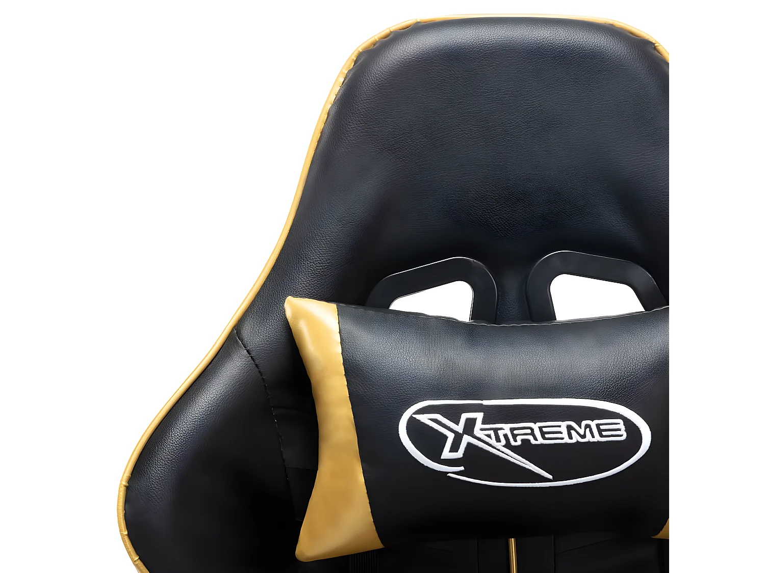 Silla de gaming con reposapiés cuero sintético negro y dorado