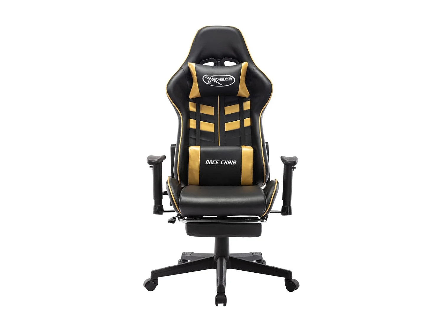 Cadeira gaming c/ apoio de pés couro artificial preto/dourado