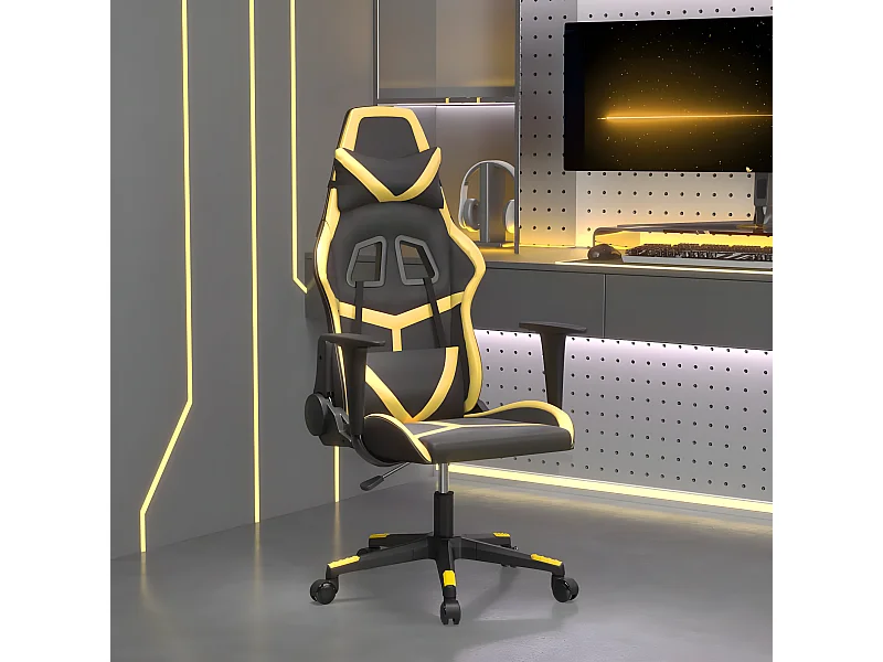 Cadeira gaming massagens couro artificial preto e dourado