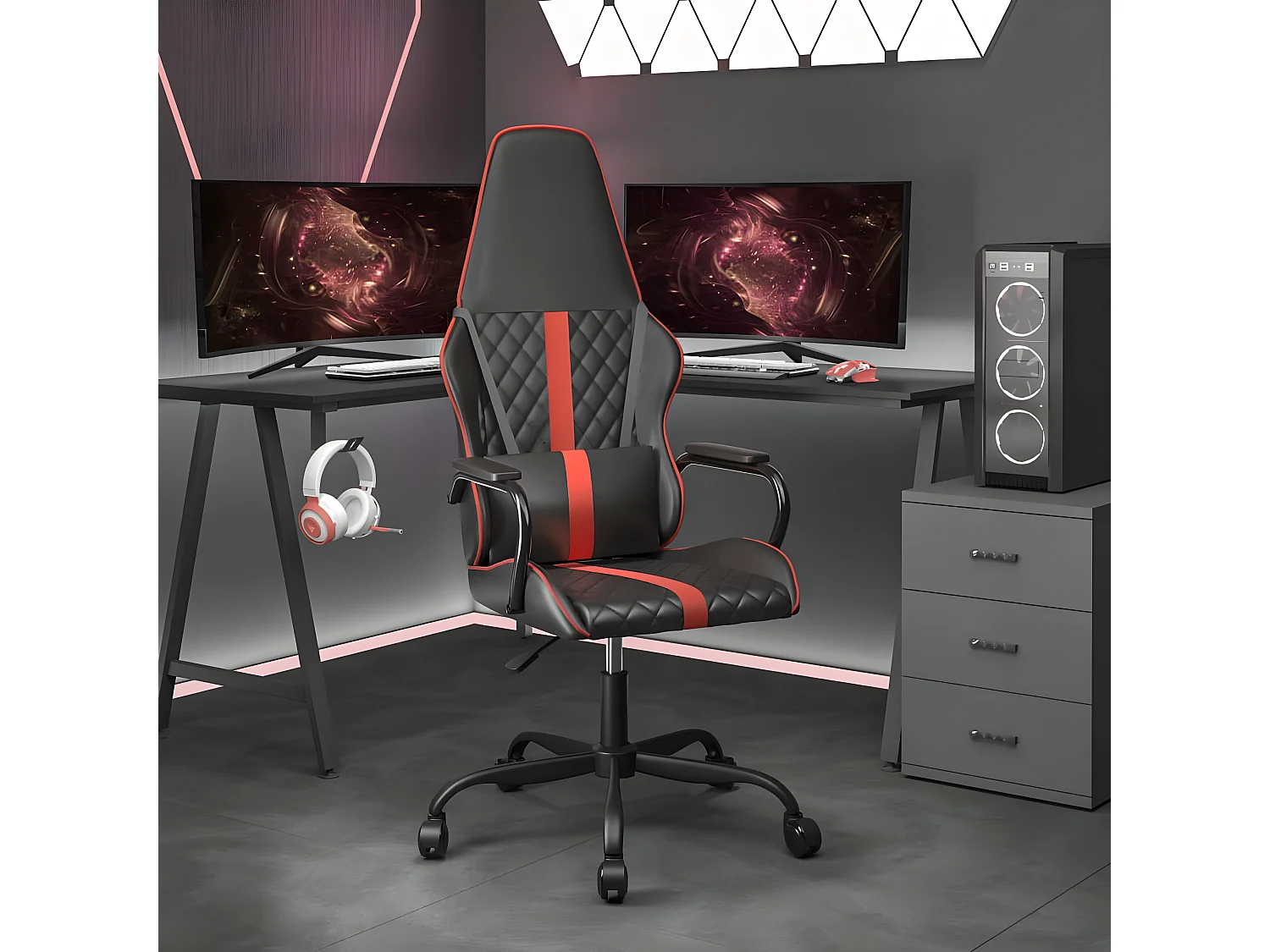 Cadeira de gaming couro artificial preto e vermelho