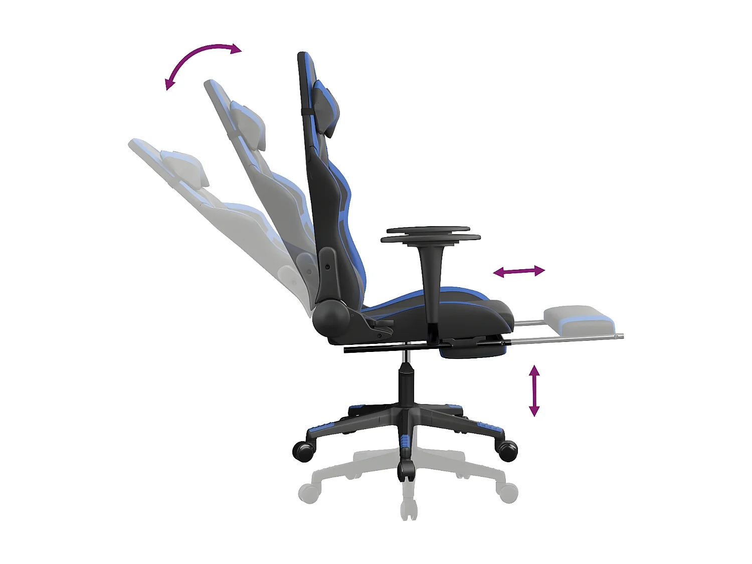 Cadeira gaming massagens c/ apoio pés couro artif. preto/azul