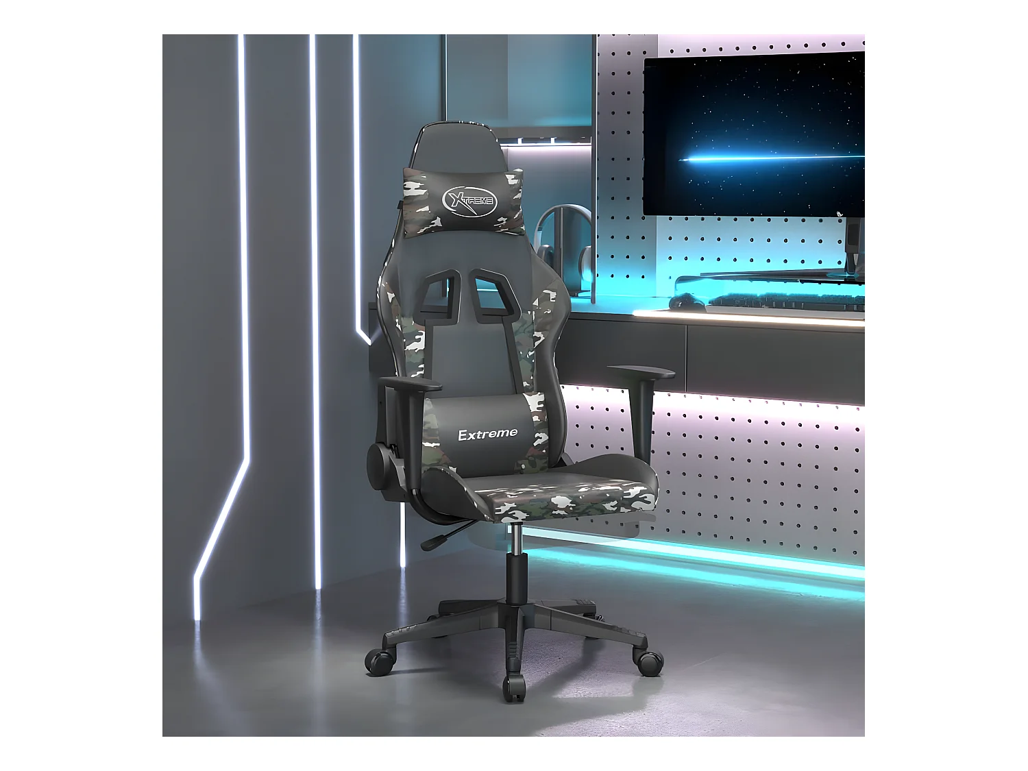 Chaise de jeu avec repose-pied Noir et camouflage Similicuir