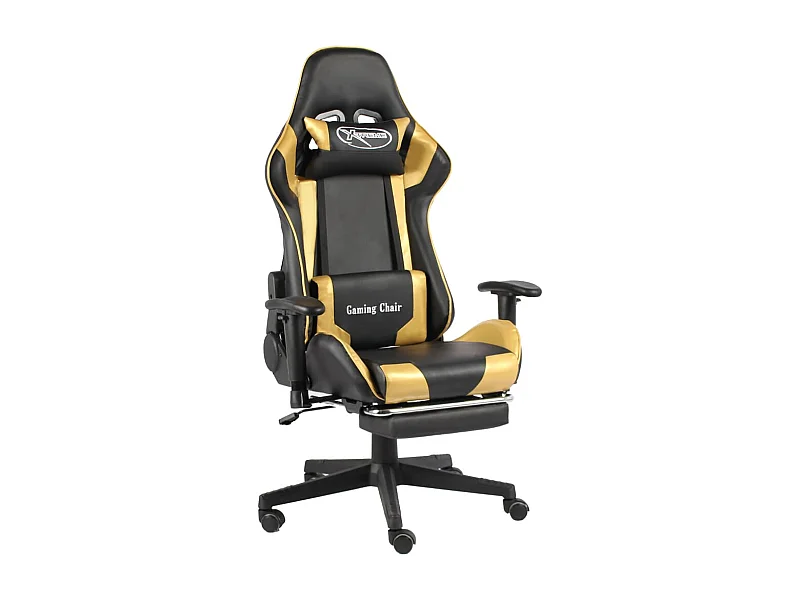 Cadeira de gaming giratória com apoio de pés PVC dourado