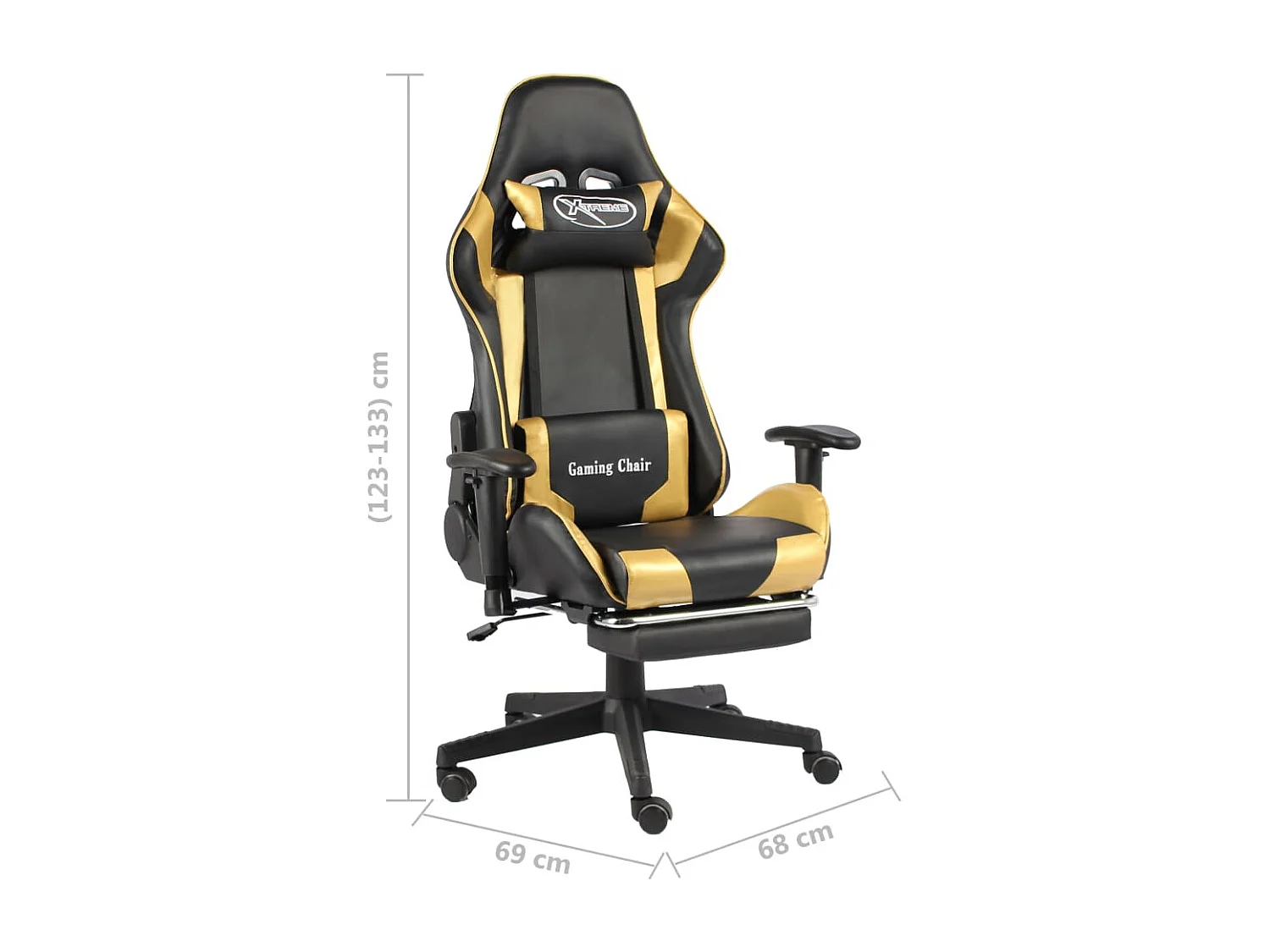 Cadeira de gaming giratória com apoio de pés PVC dourado