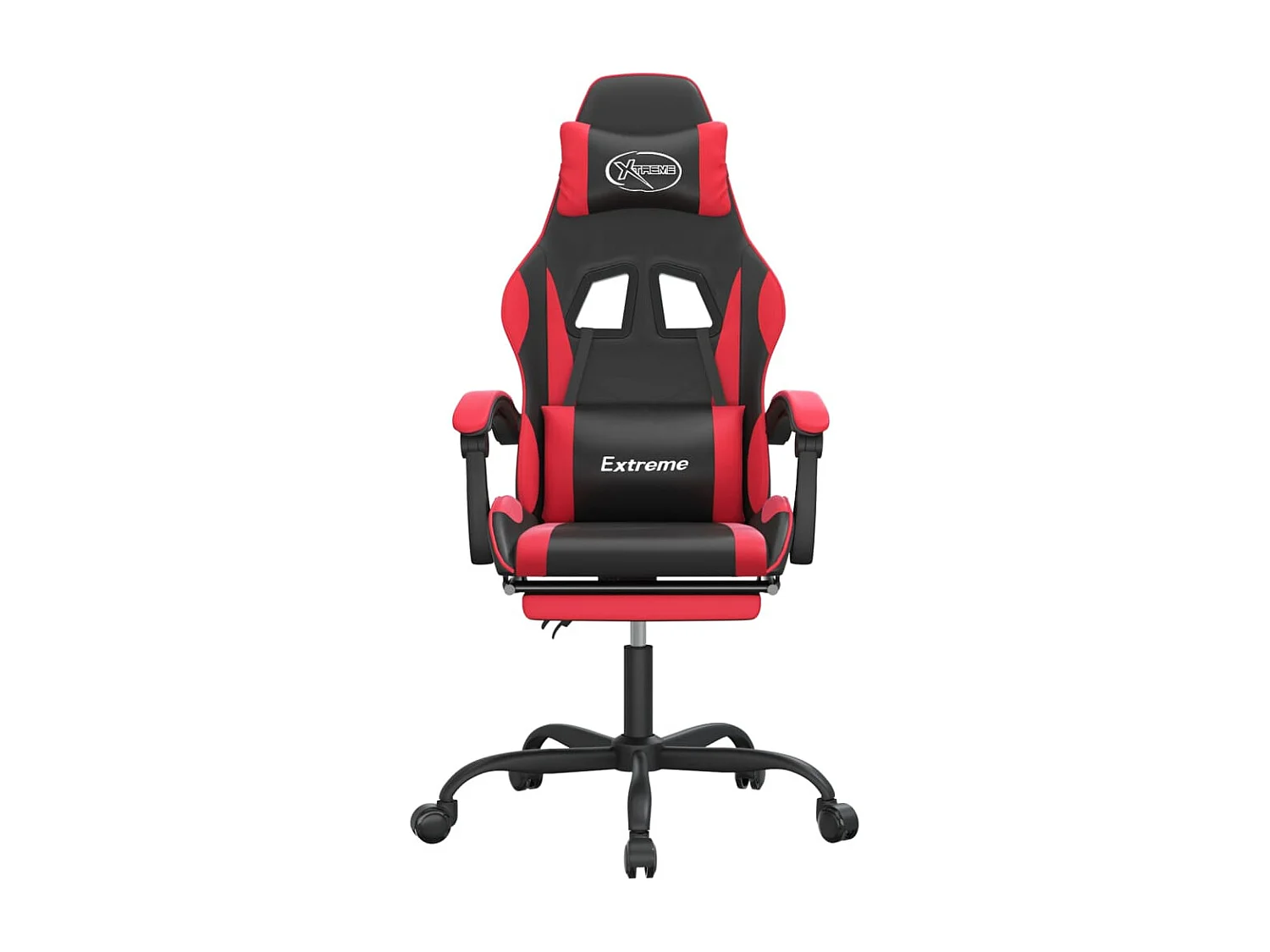 Cadeira gaming c/ apoio pés couro artificial preto e vermelho