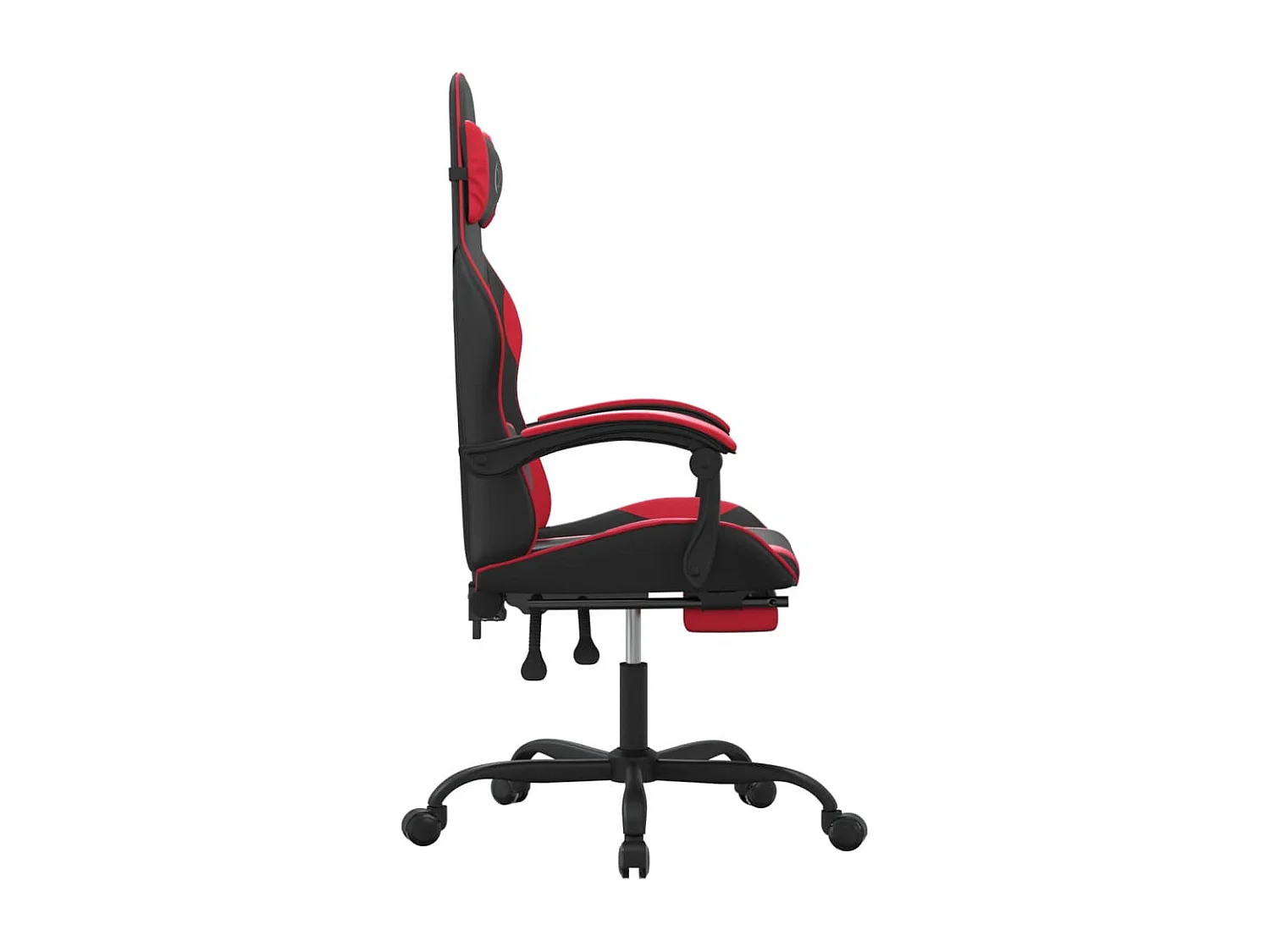 Cadeira gaming c/ apoio pés couro artificial preto e vermelho