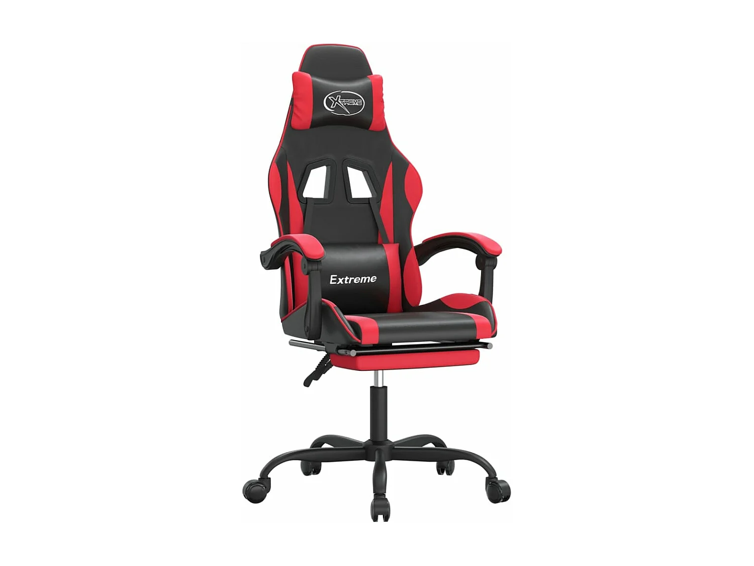 Silla gaming con reposapiés cuero sintético negro rojo