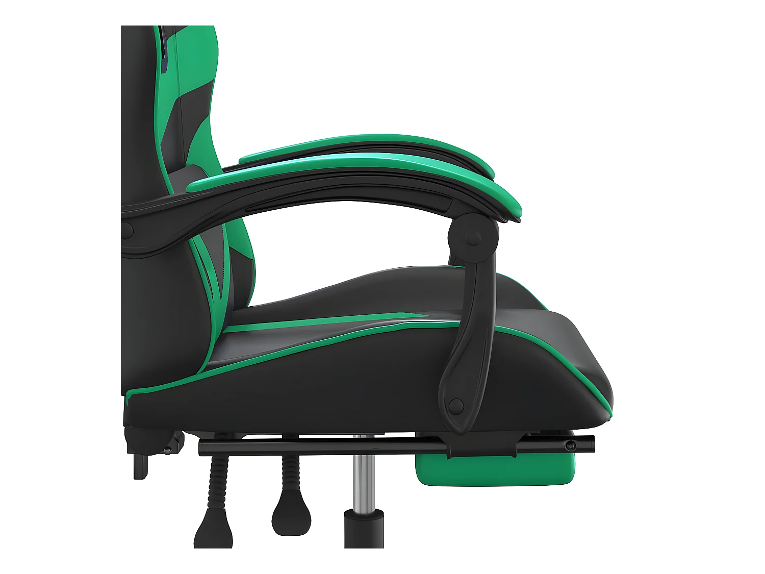 Cadeira gaming giratória c/ apoio pés couro artif. preto/verde