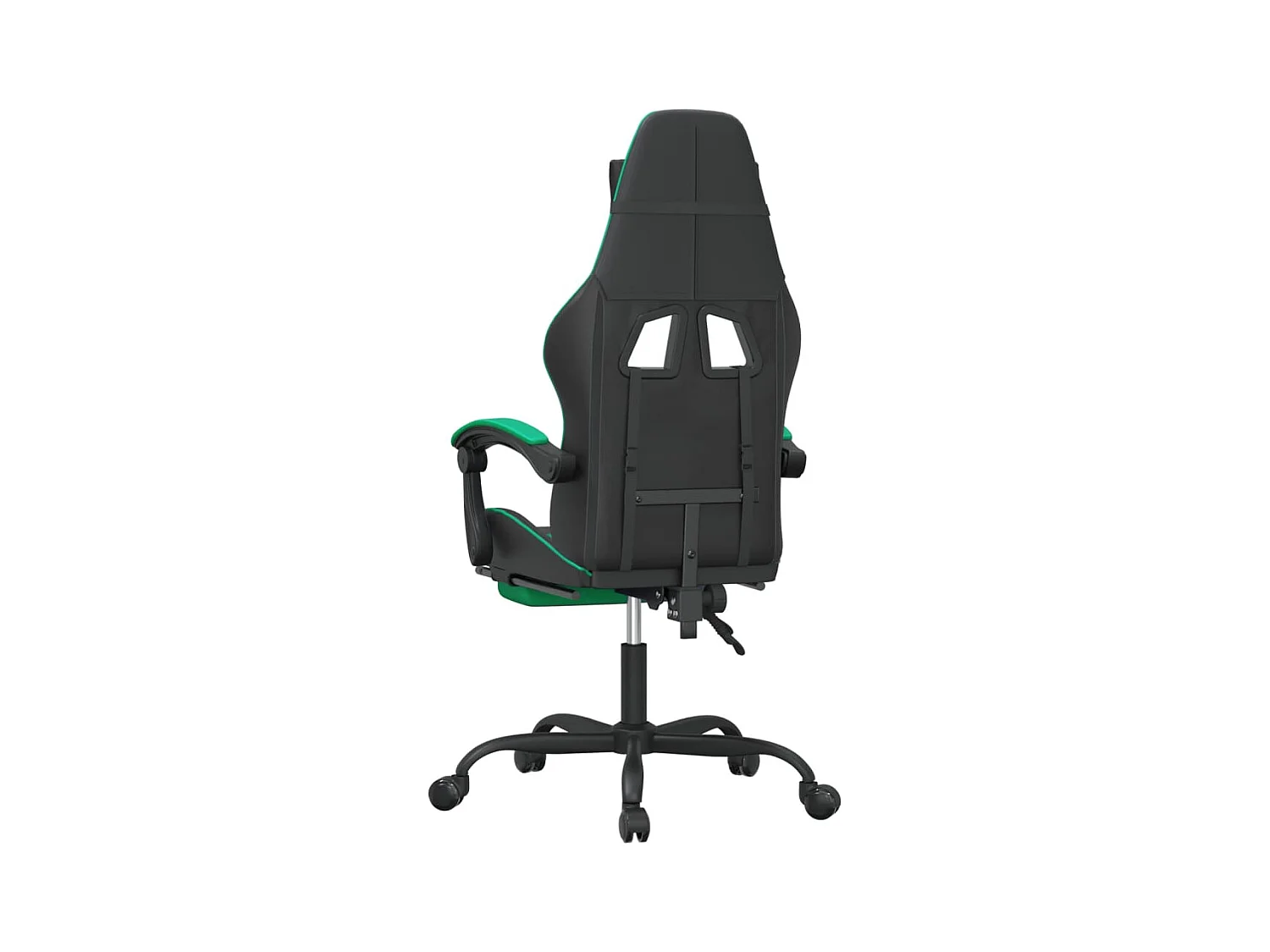 Cadeira gaming giratória c/ apoio pés couro artif. preto/verde