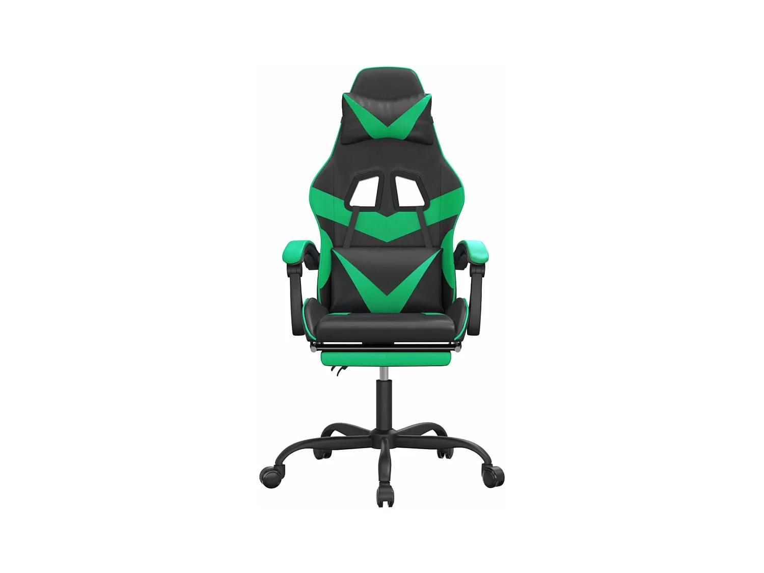 Cadeira gaming giratória c/ apoio pés couro artif. preto/verde
