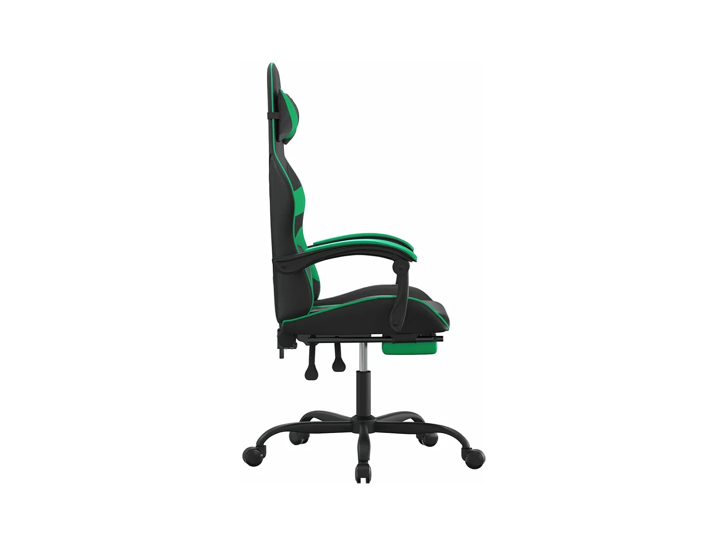 Cadeira gaming giratória c/ apoio pés couro artif. preto/verde