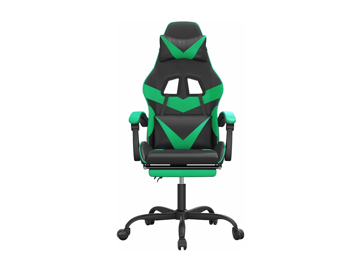 Cadeira gaming giratória c/ apoio pés couro artif. preto/verde