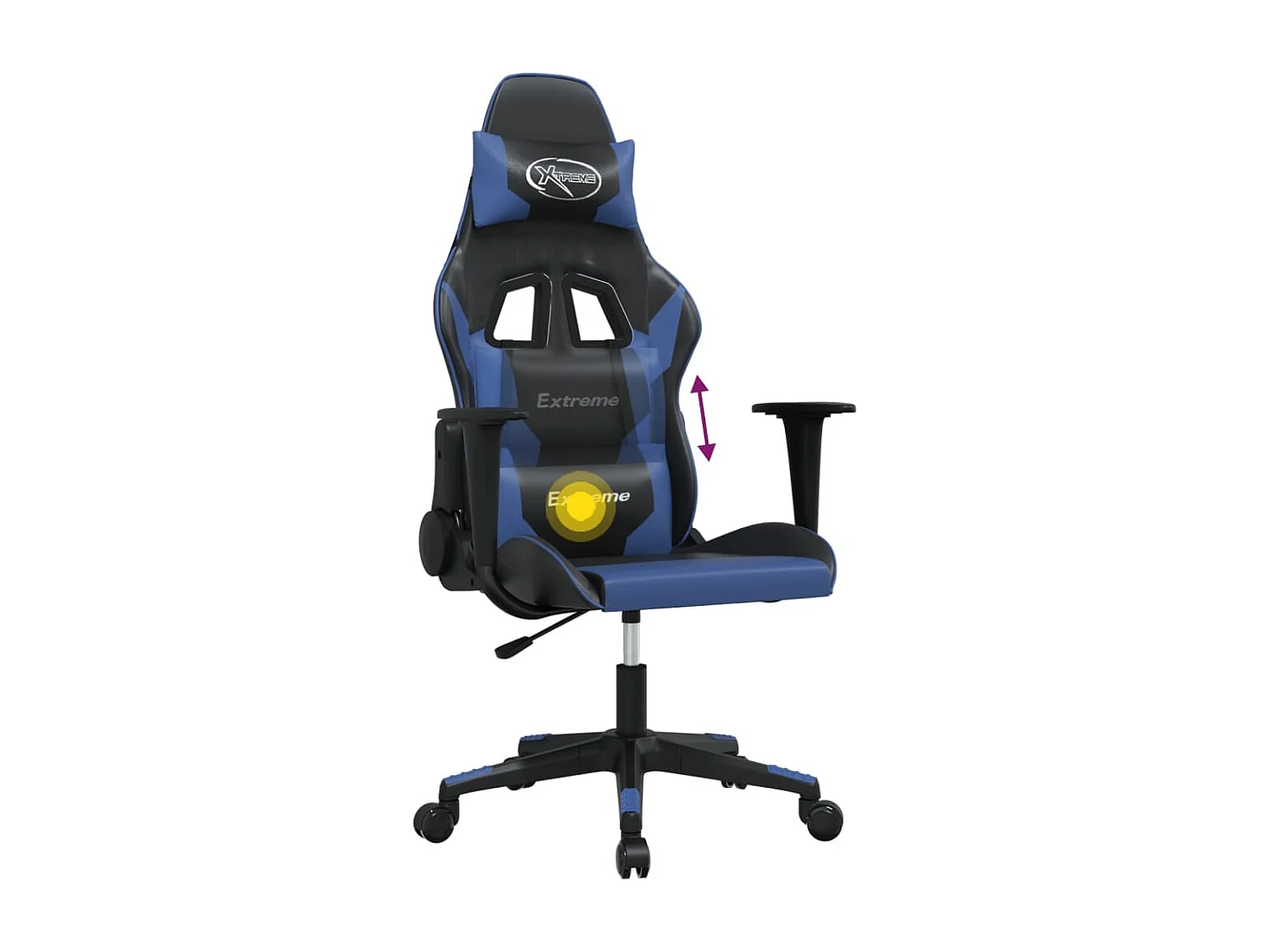 Cadeira gaming de massagens couro artificial preto e azul
