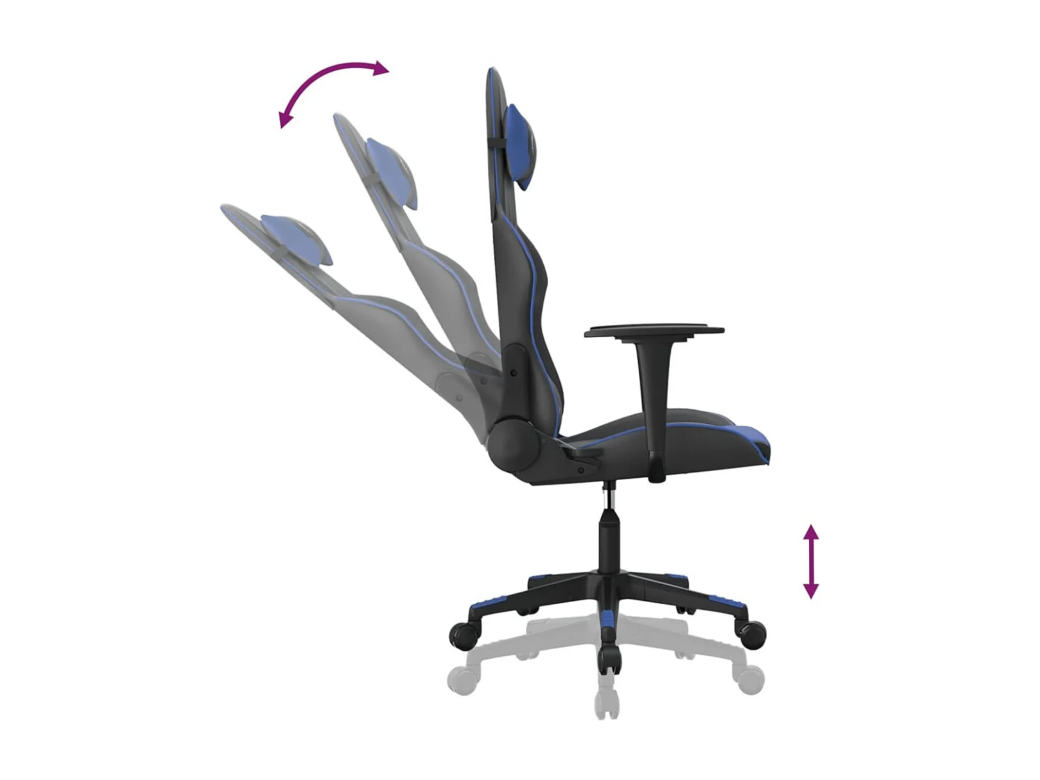 Cadeira gaming de massagens couro artificial preto e azul