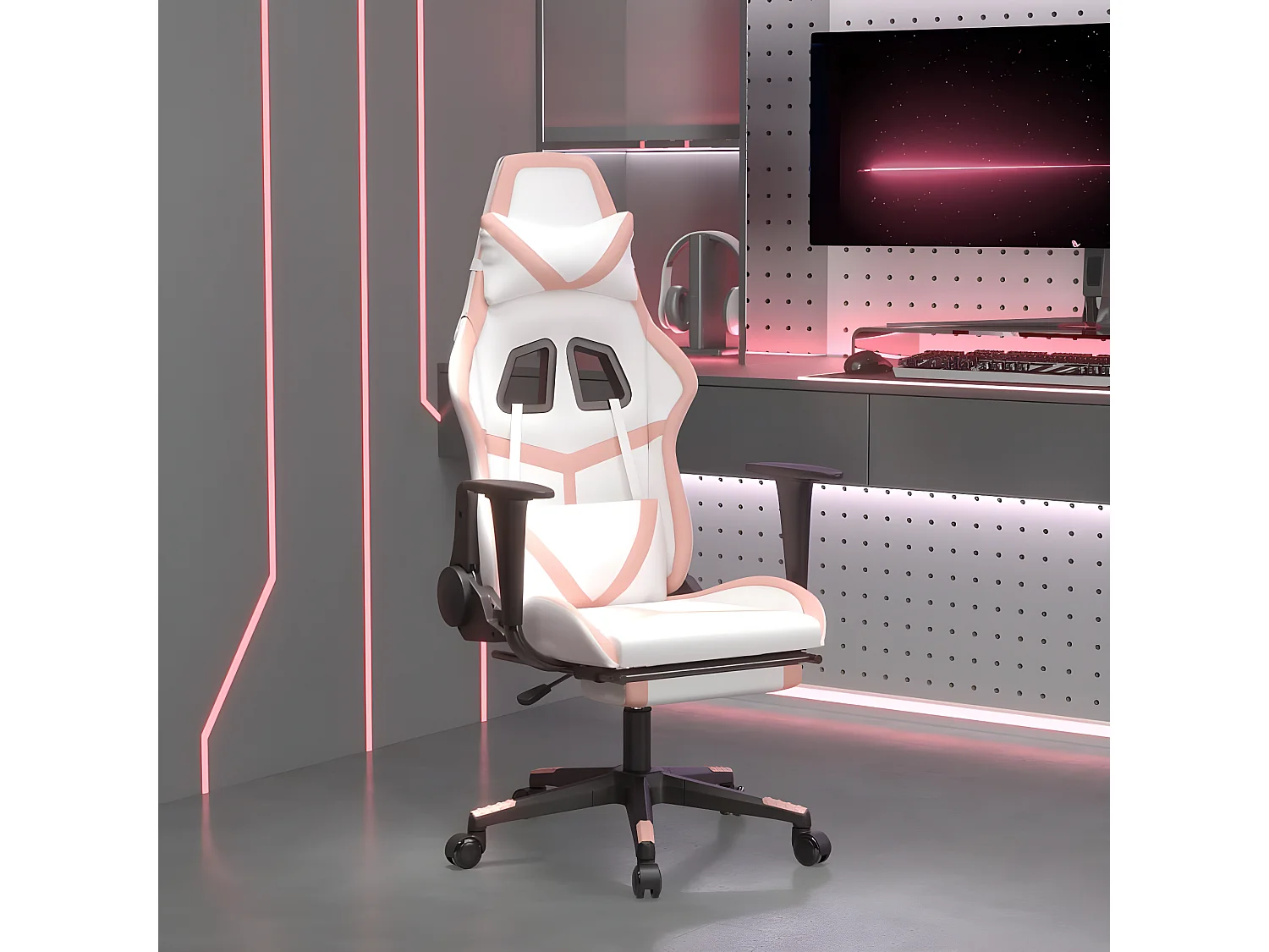 Chaise de jeu de massage avec repose-pied Blanc&Rose Similicuir