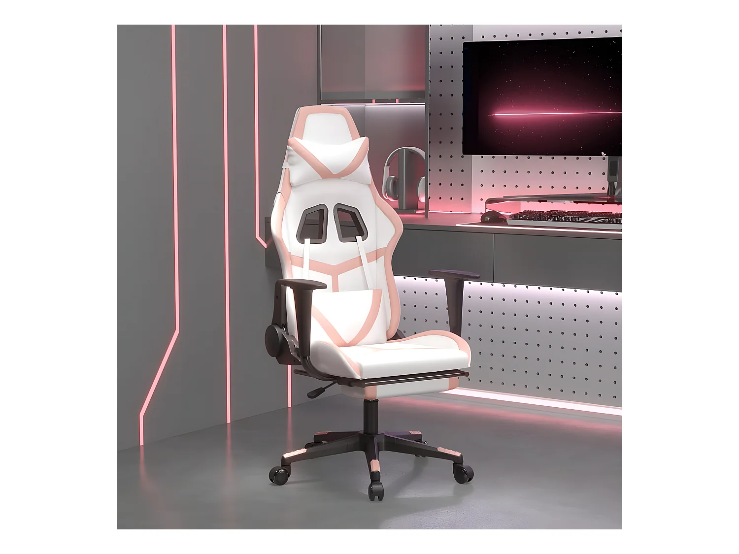 Chaise de jeu de massage avec repose-pied Blanc&Rose Similicuir