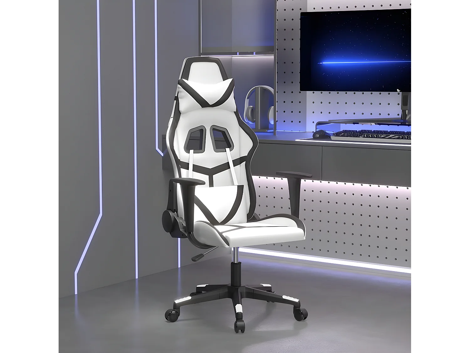 piezas Silla gaming cuero sintético blanco y negro