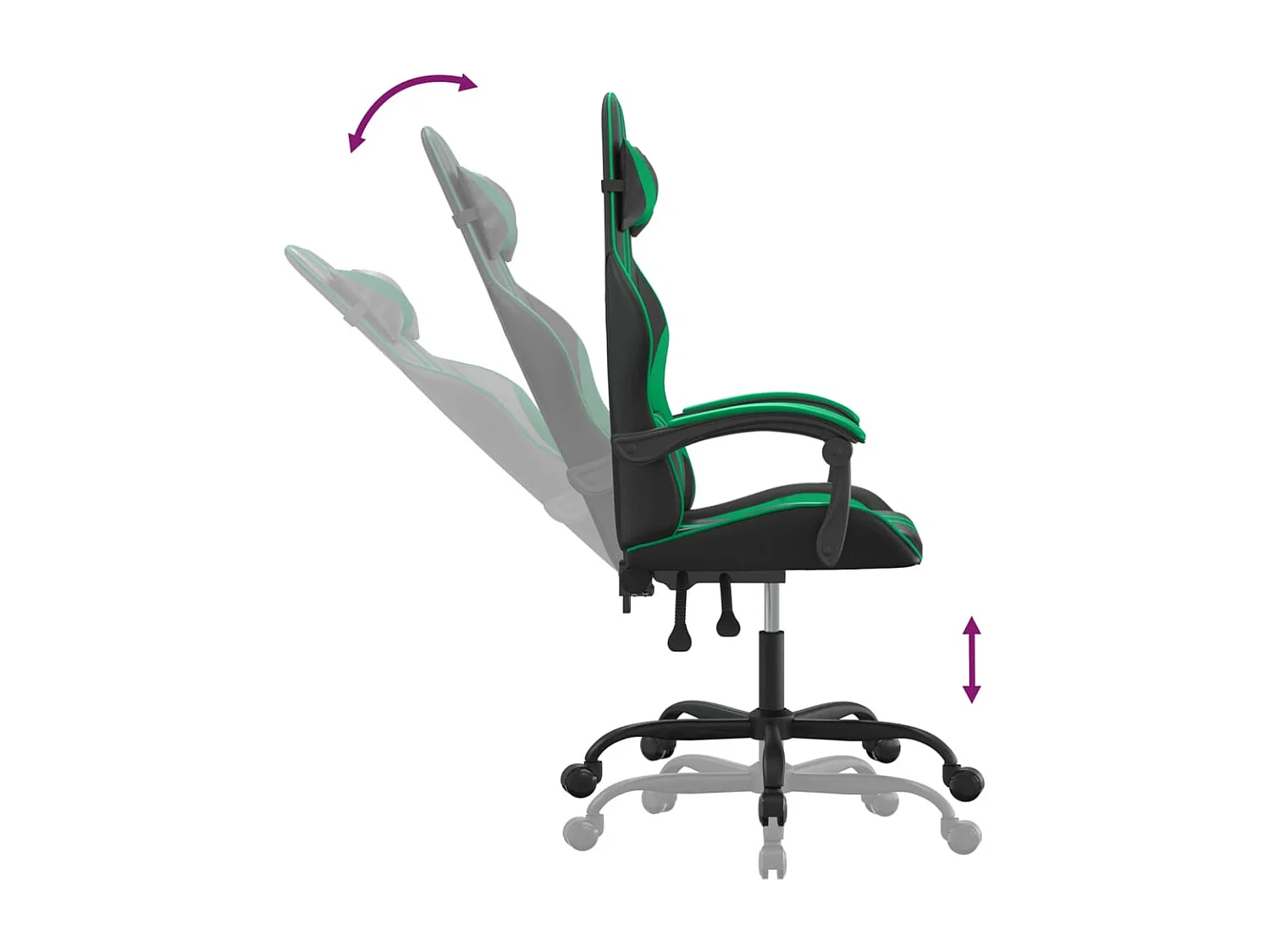 Chaise de jeu pivotante Noir et vert Similicuir