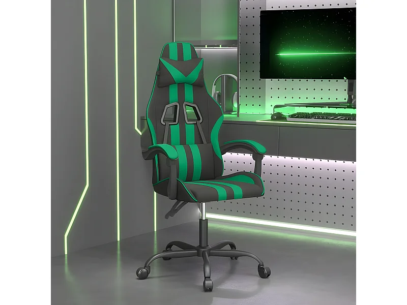 Chaise de jeu pivotante Noir et vert Similicuir