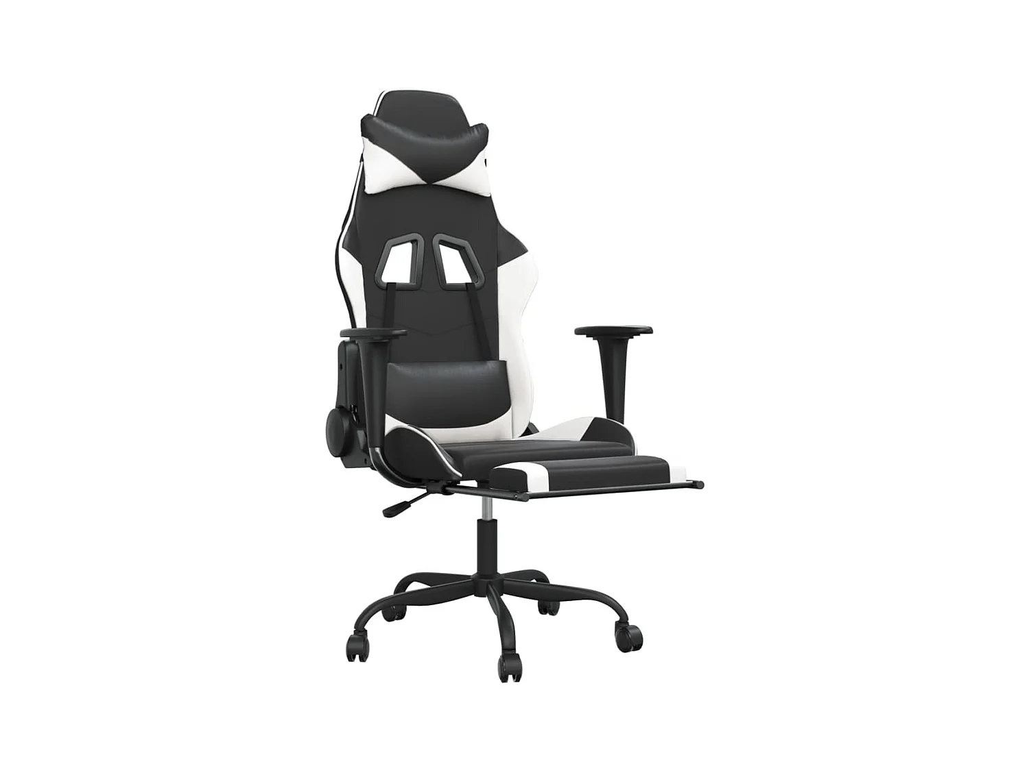 Cadeira de gaming c/ apoio pés couro artificial preto/branco