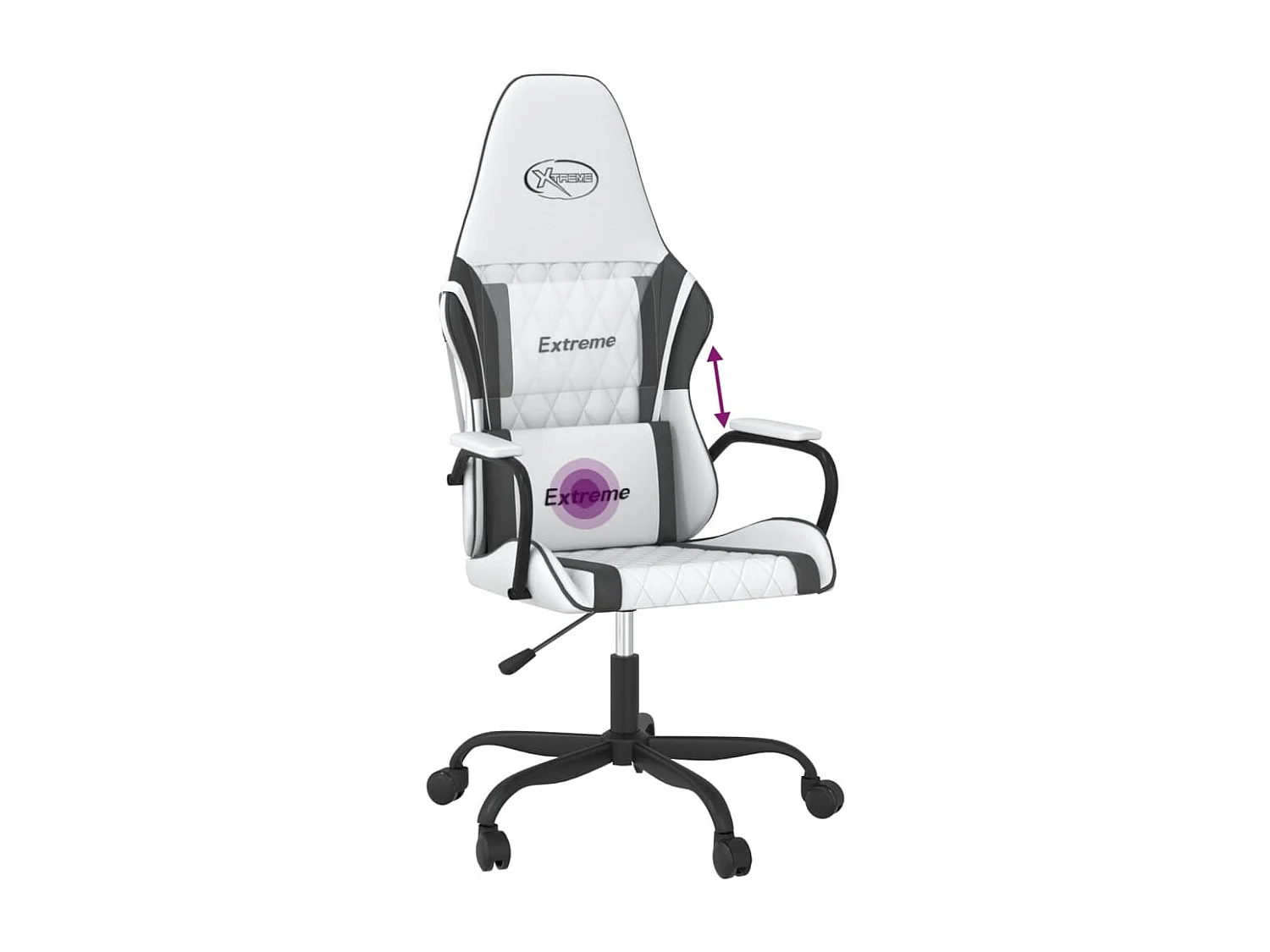 Cadeira gaming massagens couro artificial branco e preto