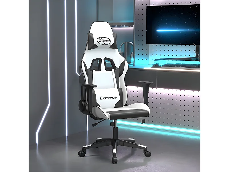 Cadeira gaming couro artificial branco e preto