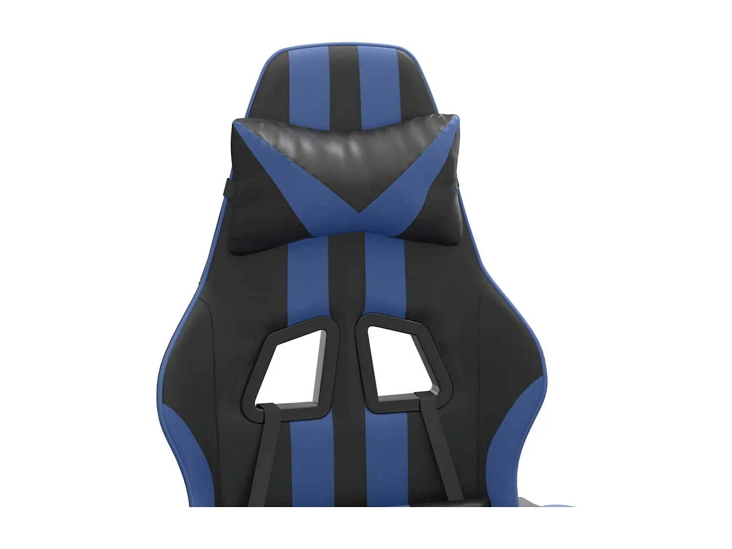 Cadeira gaming giratória c/ apoio pés couro artif. preto/azul