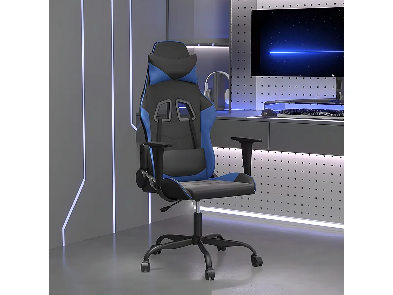 Cadeira de gaming couro artificial preto e azul