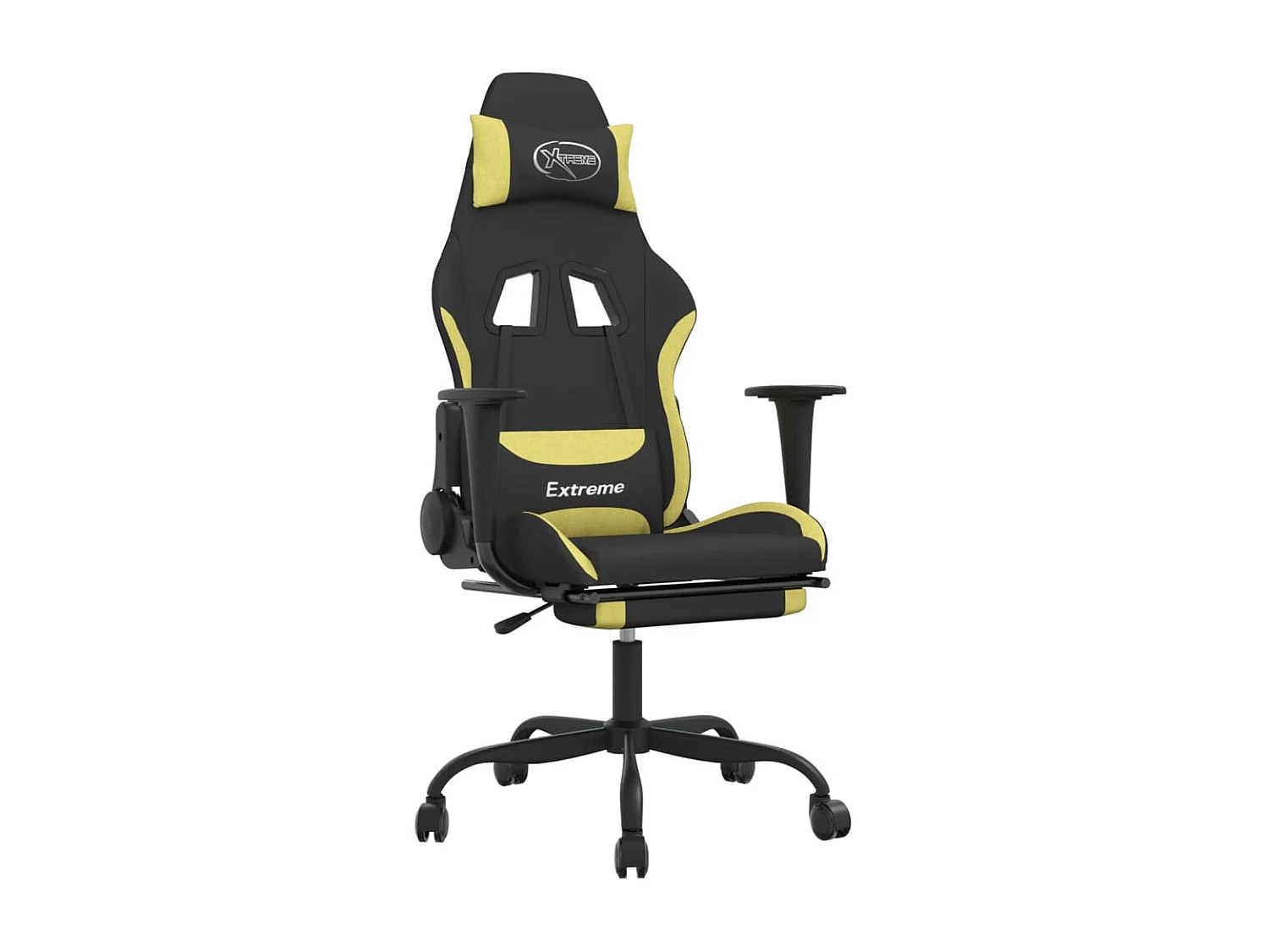Silla gaming con reposapiés tela verde claro y negro
