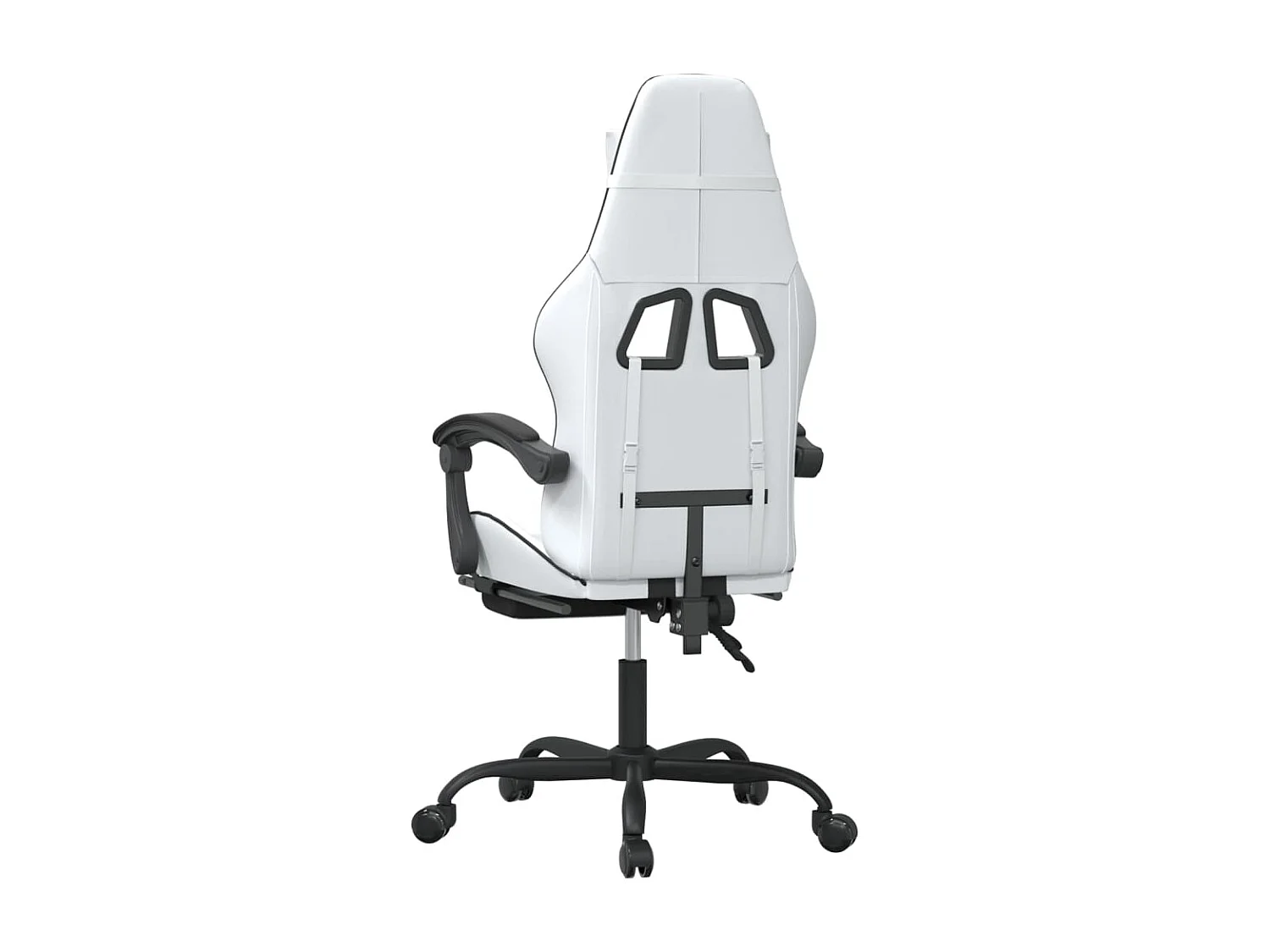 Cadeira gaming c/ apoio p/ pés couro artificial preto e branco