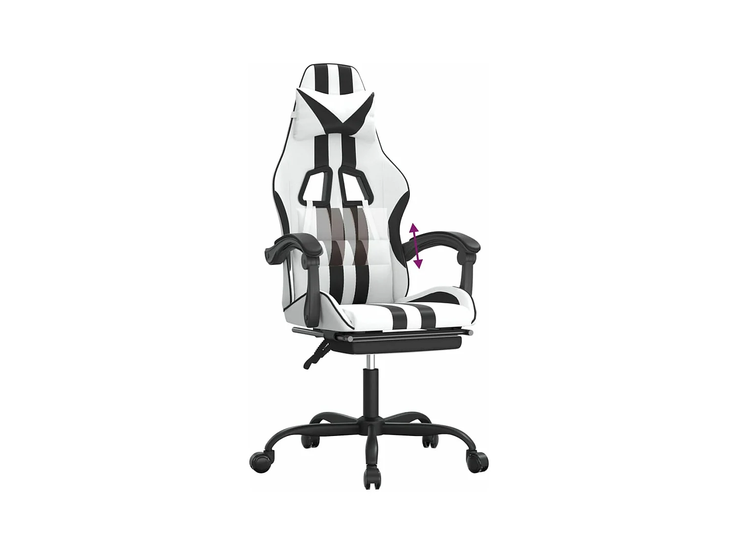 Cadeira gaming c/ apoio p/ pés couro artificial preto e branco