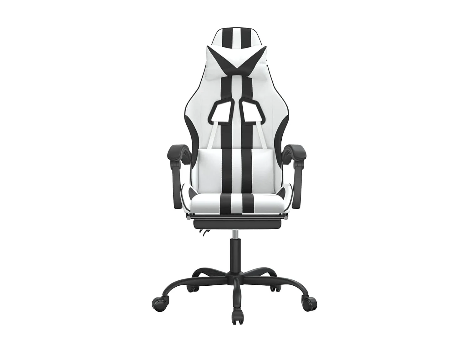 Cadeira gaming c/ apoio p/ pés couro artificial preto e branco