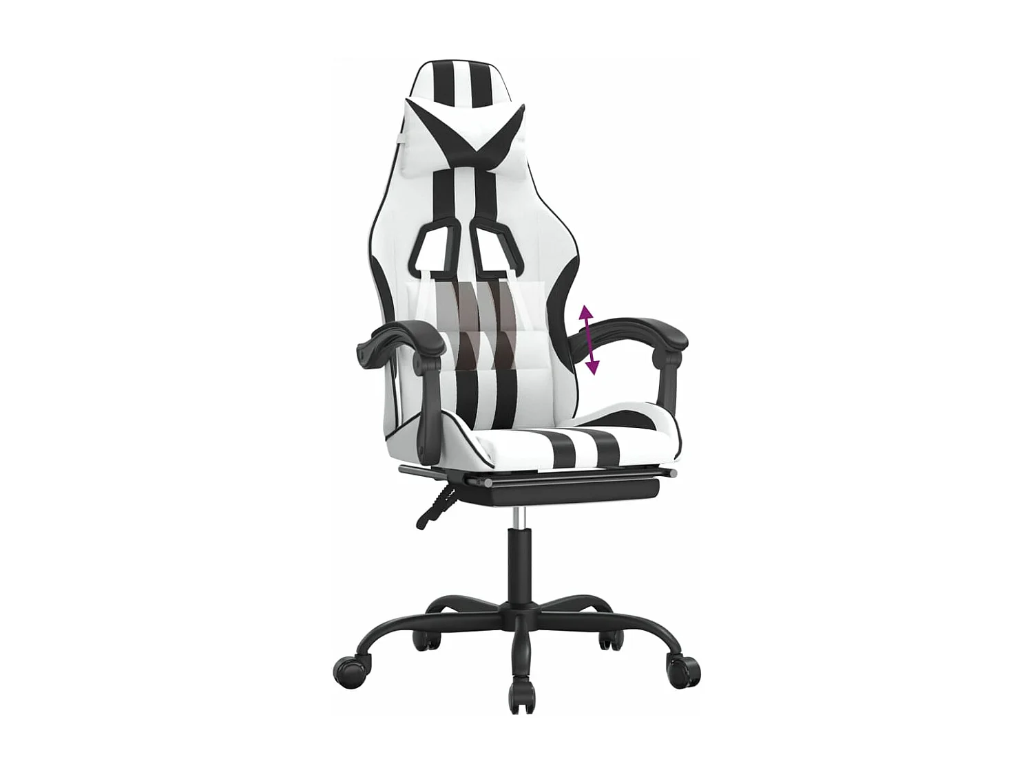 Cadeira gaming c/ apoio p/ pés couro artificial preto e branco