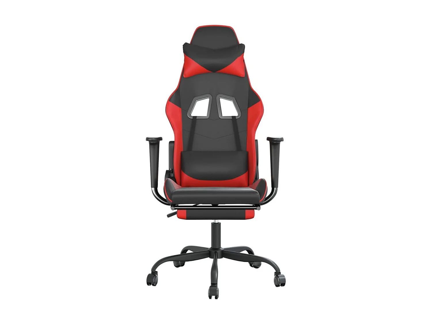 Cadeira gaming c/ apoio pés couro artificial preto e vermelho