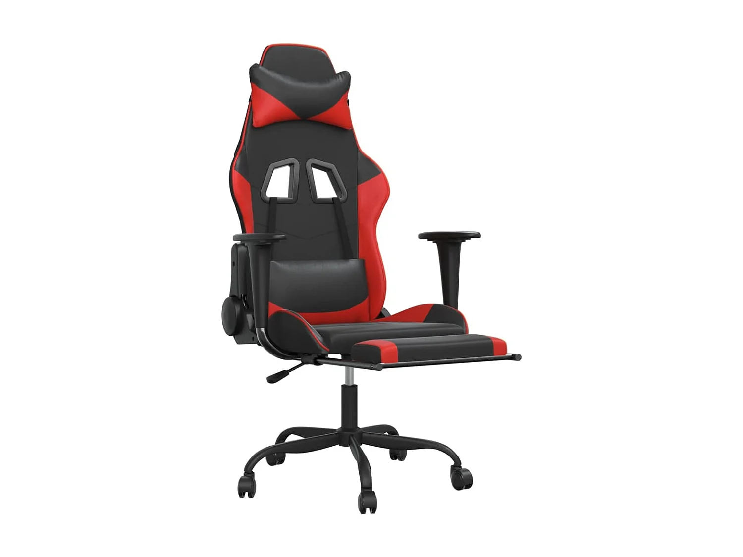 Cadeira gaming c/ apoio pés couro artificial preto e vermelho
