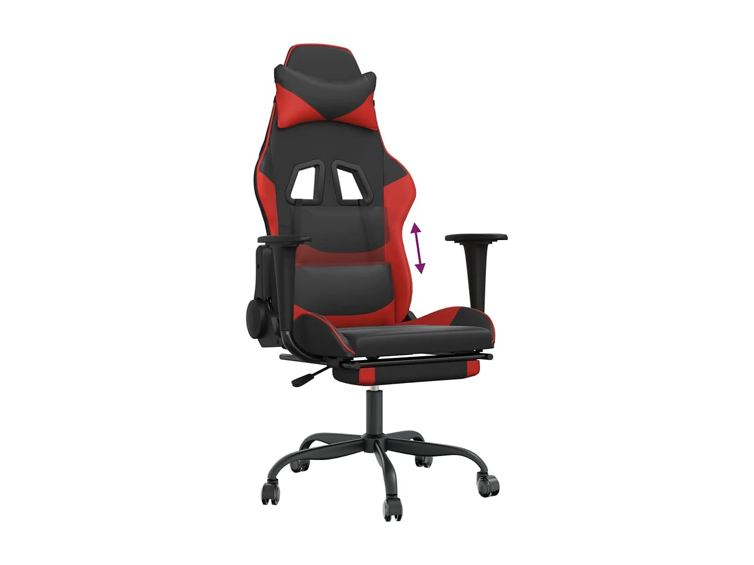 Cadeira gaming c/ apoio pés couro artificial preto e vermelho