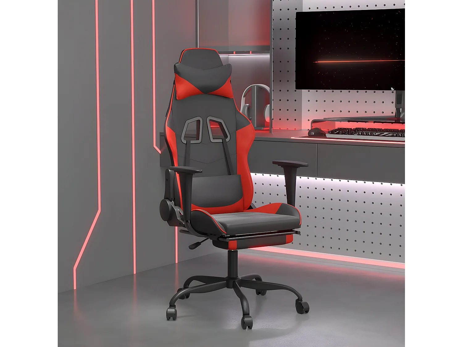 Chaise de jeu avec repose-pied Noir et rouge Similicuir