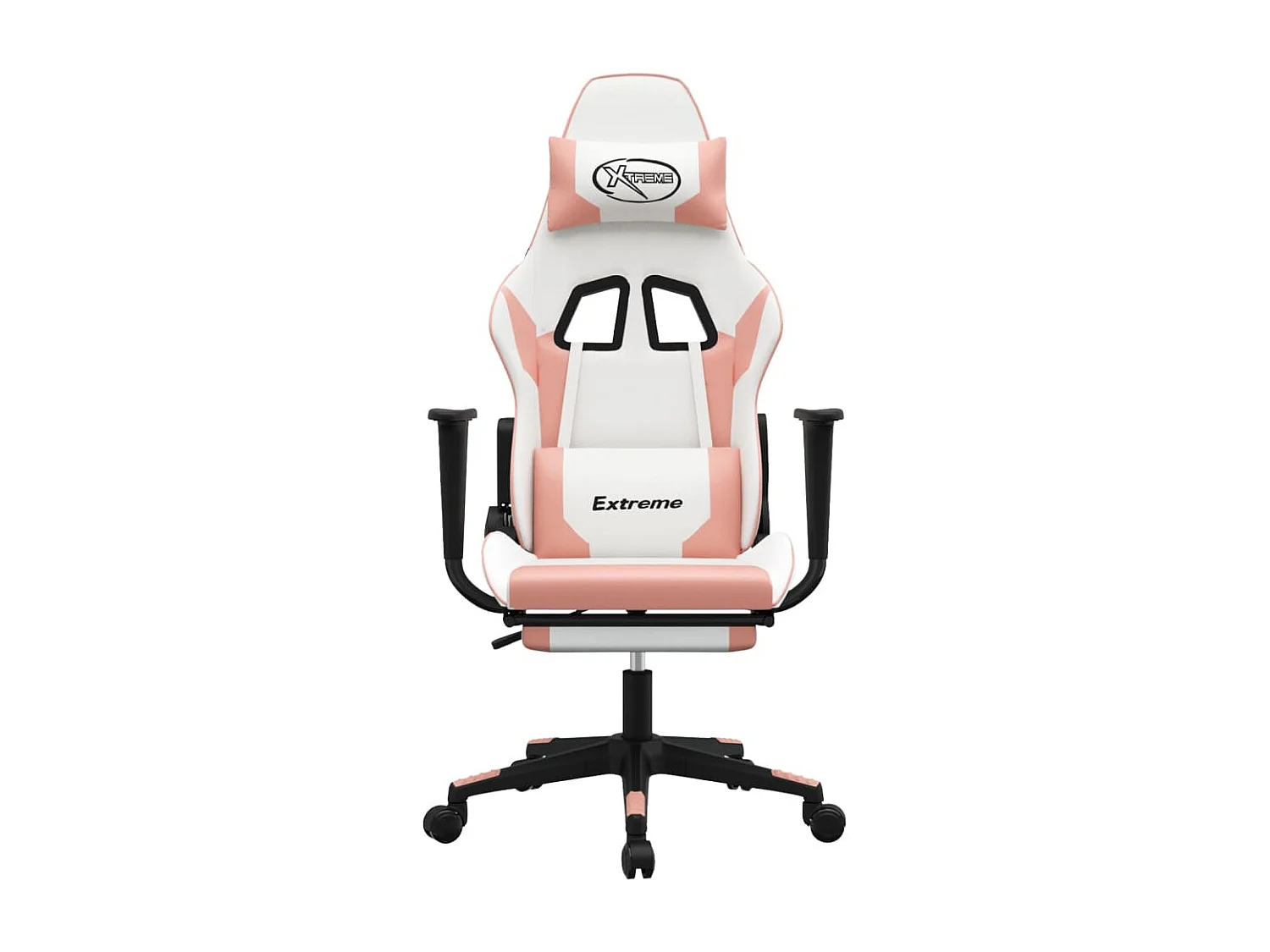 Silla gaming masaje y reposapiés cuero sintético blanco y rosa