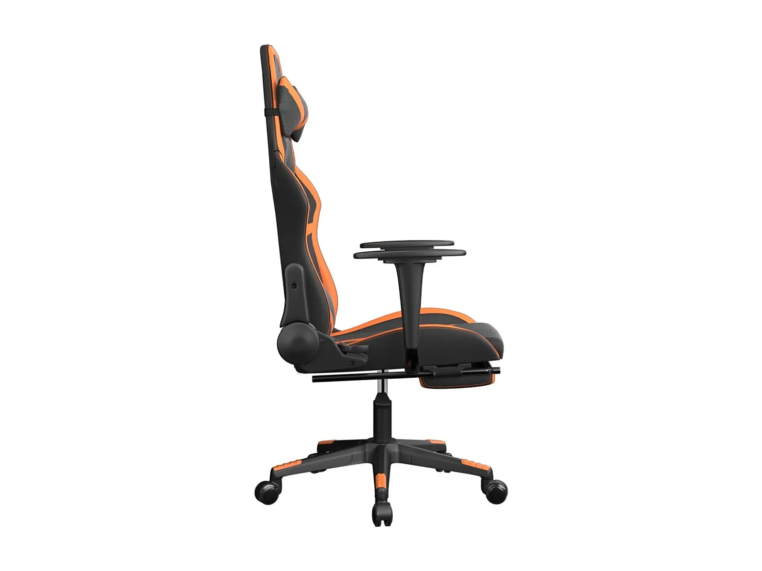 Silla gaming masaje y reposapiés cuero sintético negro naranja