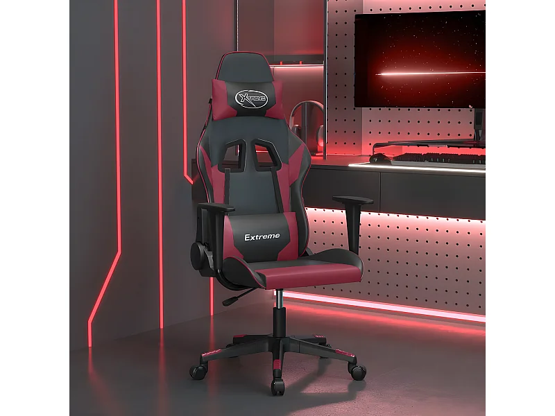 piezas Silla gaming de masaje cuero sintético negro y rojo vino tinto