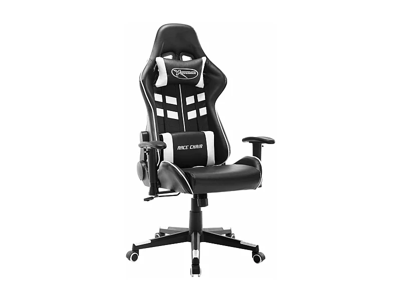 Silla de gaming de cuero sintético negro y blanco