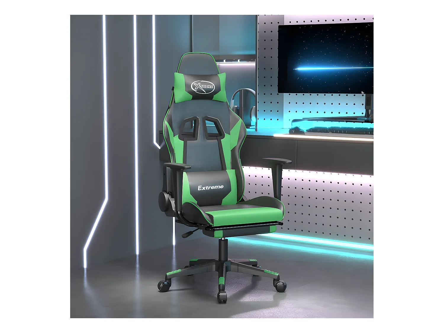 Chaise de jeu de massage et repose-pied Noir et vert Similicuir