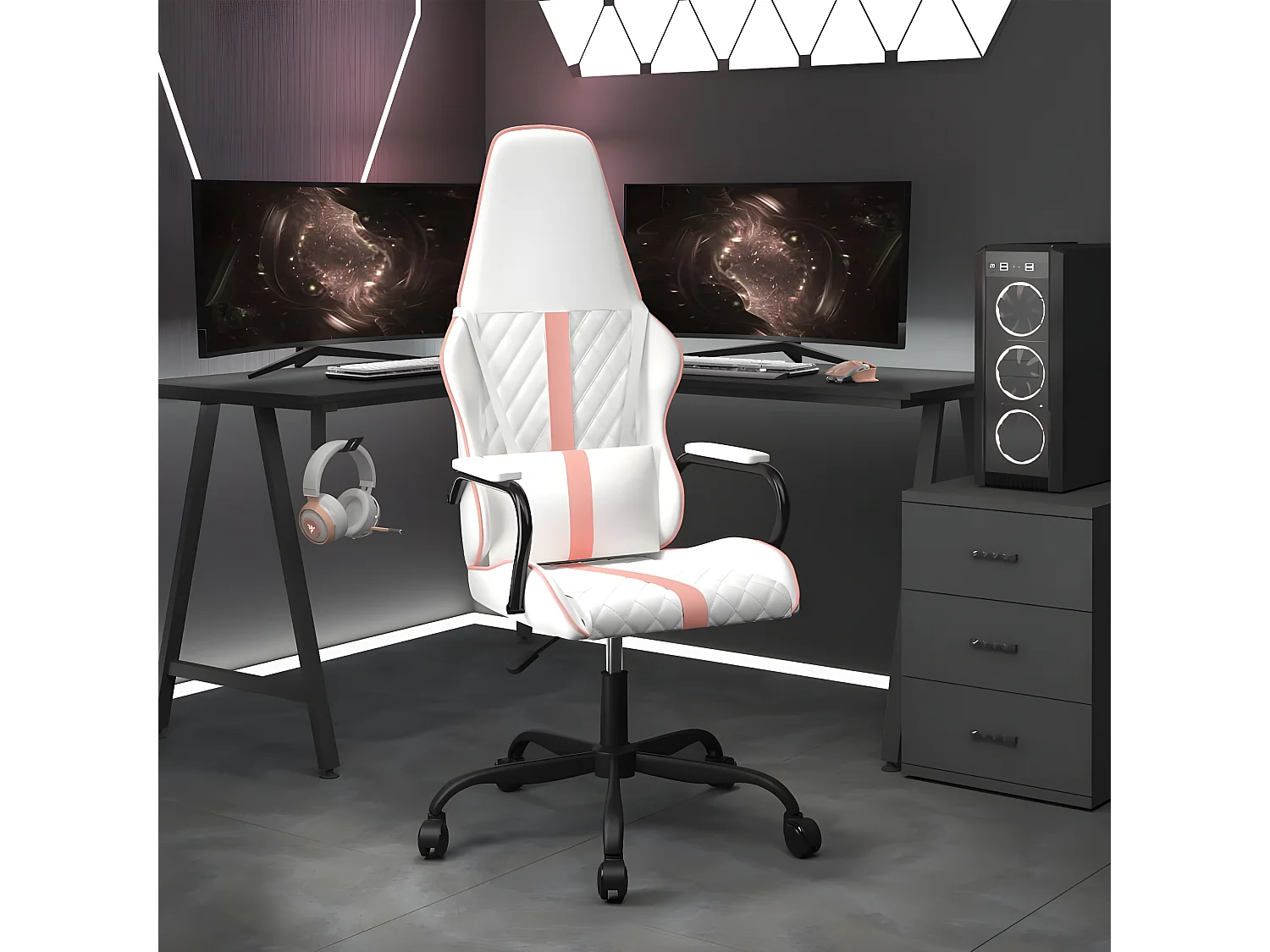 Chaise de jeu de massage rose et blanc similicuir