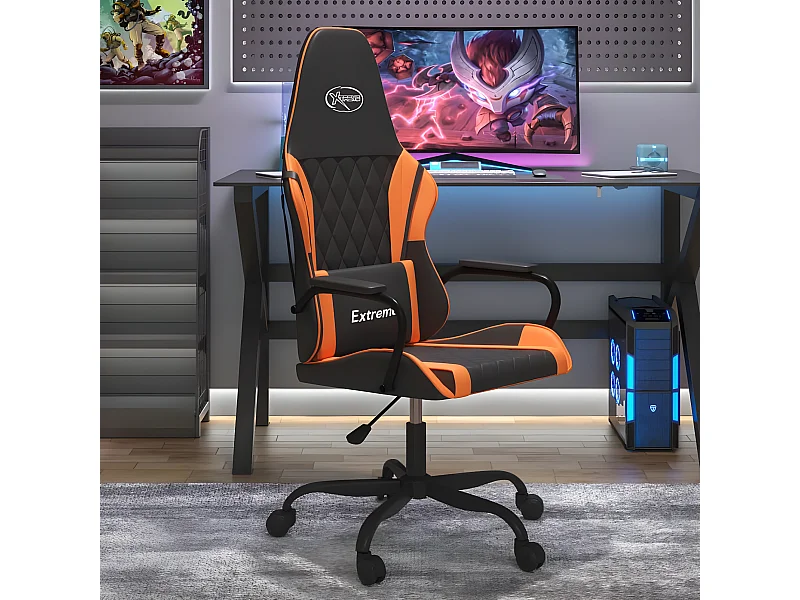 Cadeira gaming massagens couro artificial preto e laranja