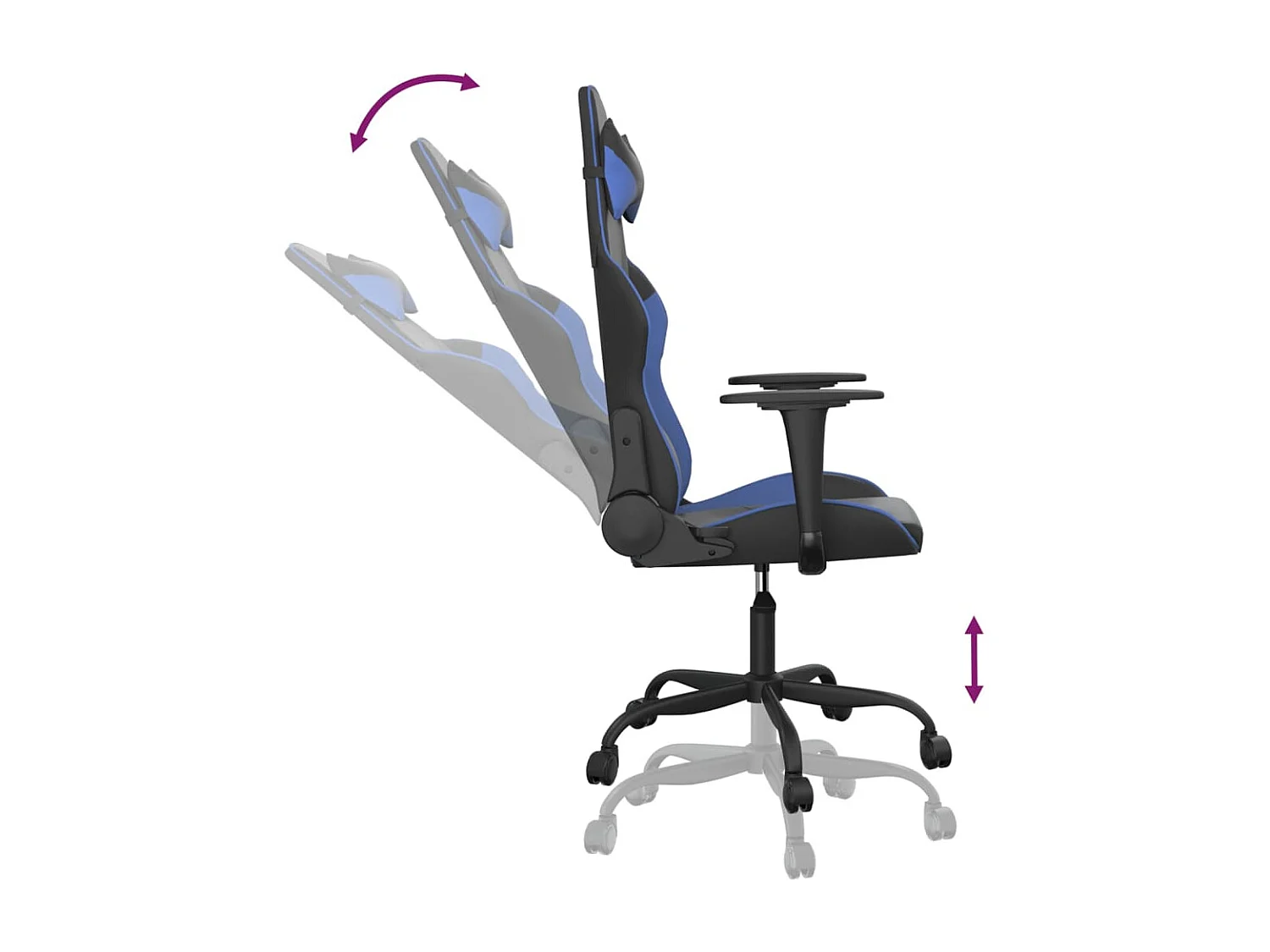 Cadeira gaming de massagens couro artificial preto e azul